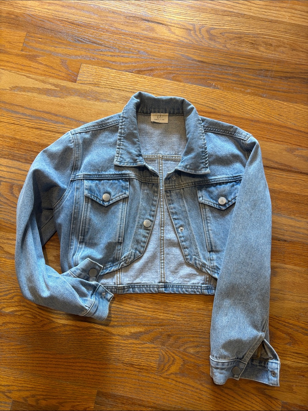 Bobbles and Lace Cropped Light Wash Denim Jacket